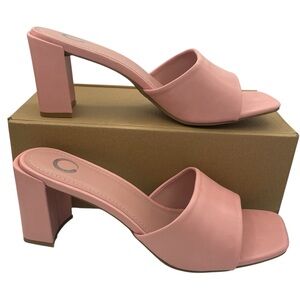 Journee Collection vegan leather pink block heel sandals women’s Size 12